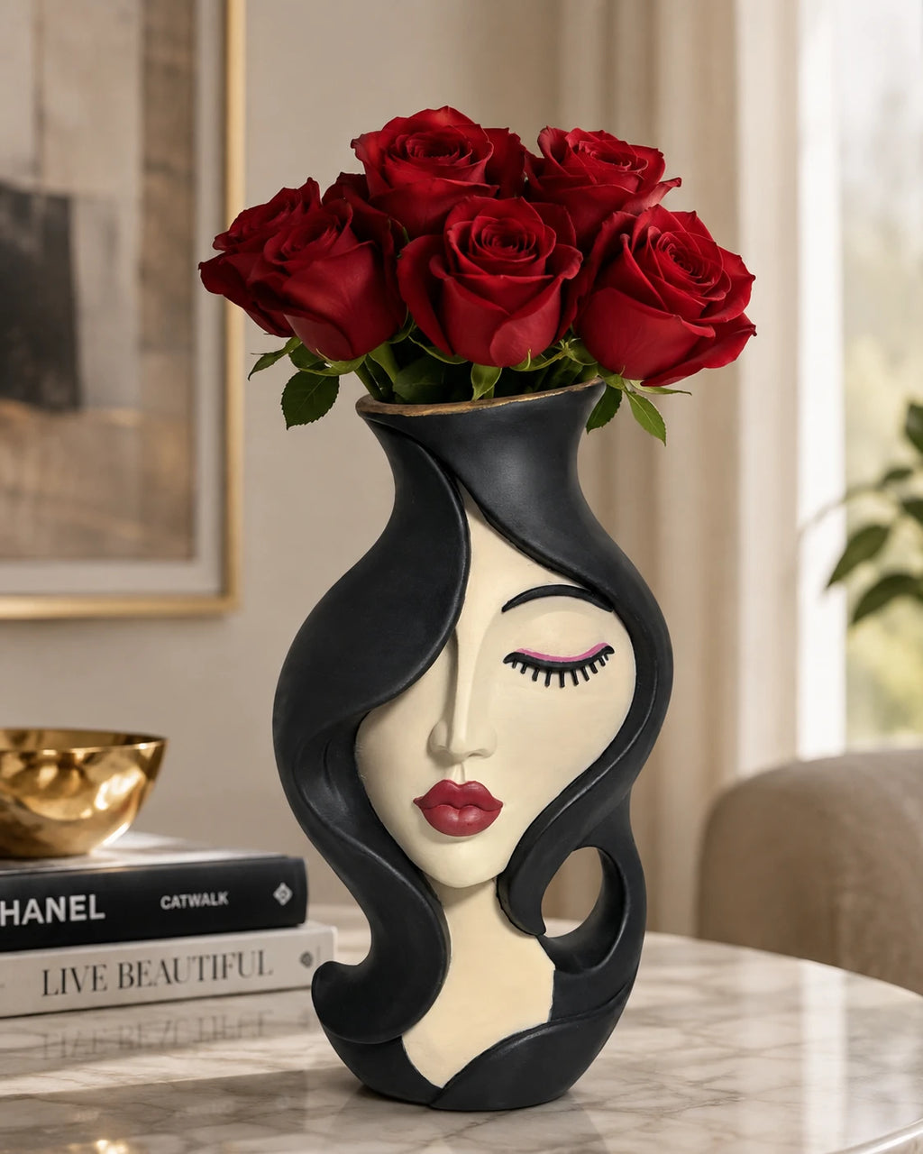 Hand-Finished Sculptural Woman Face Vase — view 1