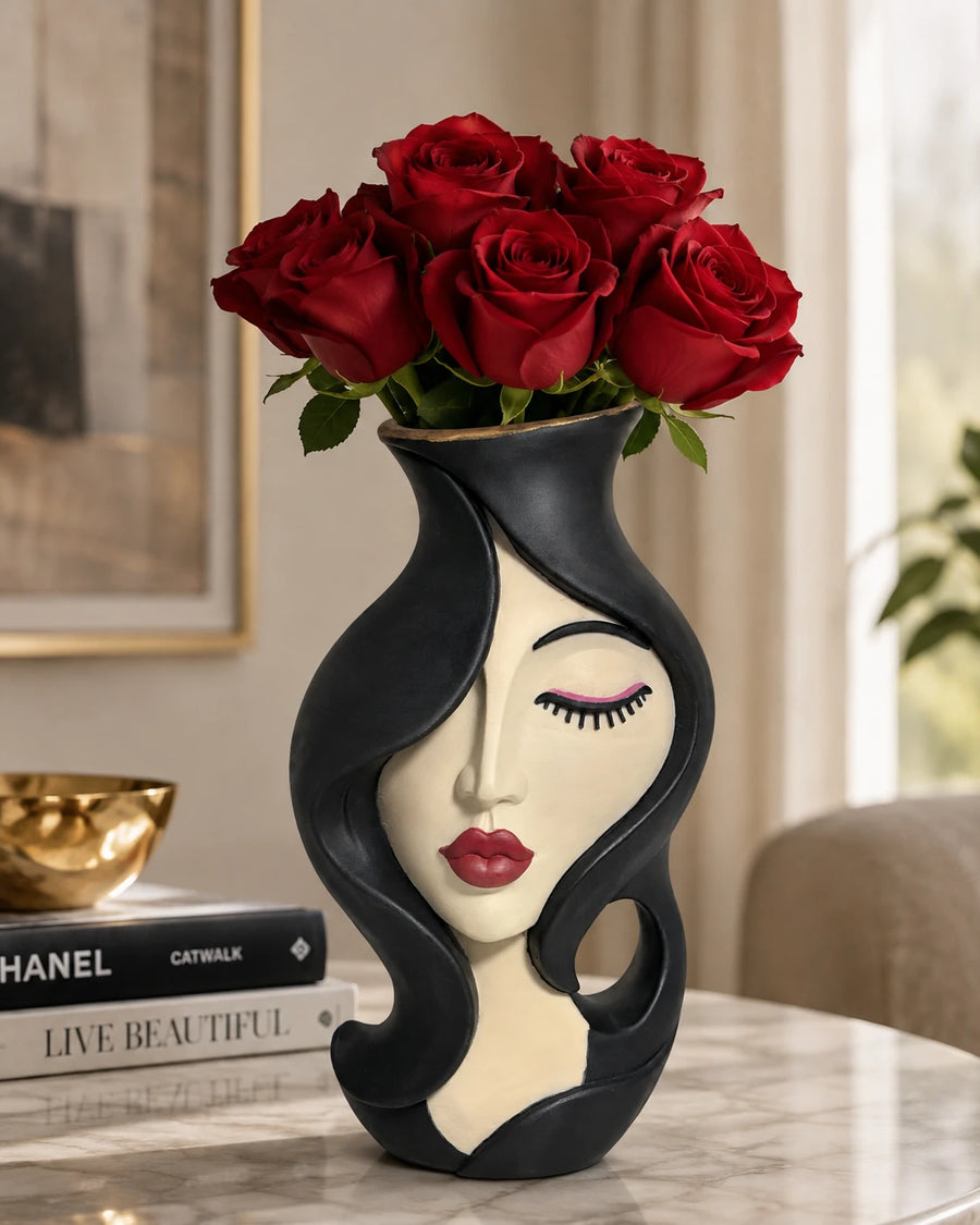 Hand-Finished Sculptural Woman Face Vase — view 1