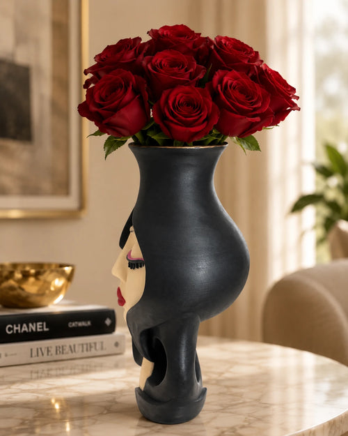Hand-Finished Sculptural Woman Face Vase — view 2