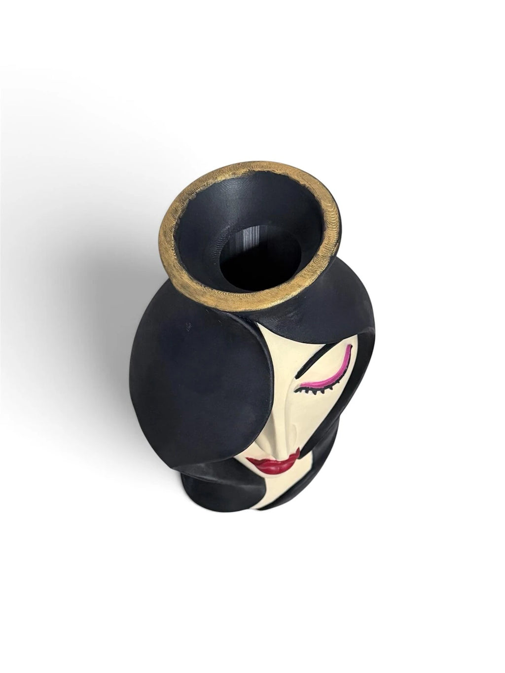 Hand-Finished Sculptural Woman Face Vase — view 3