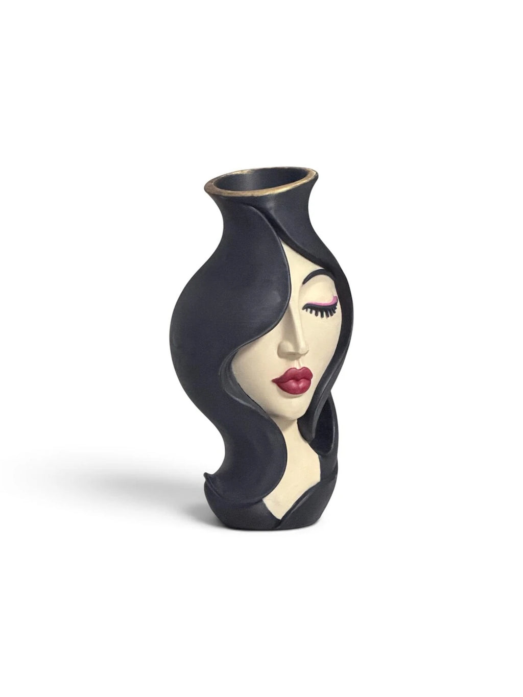 Hand-Finished Sculptural Woman Face Vase — view 4