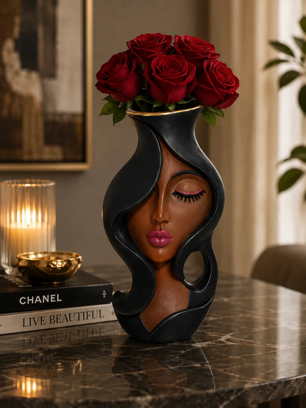Hand-Finished Sculptural Woman Face Vase — view 6
